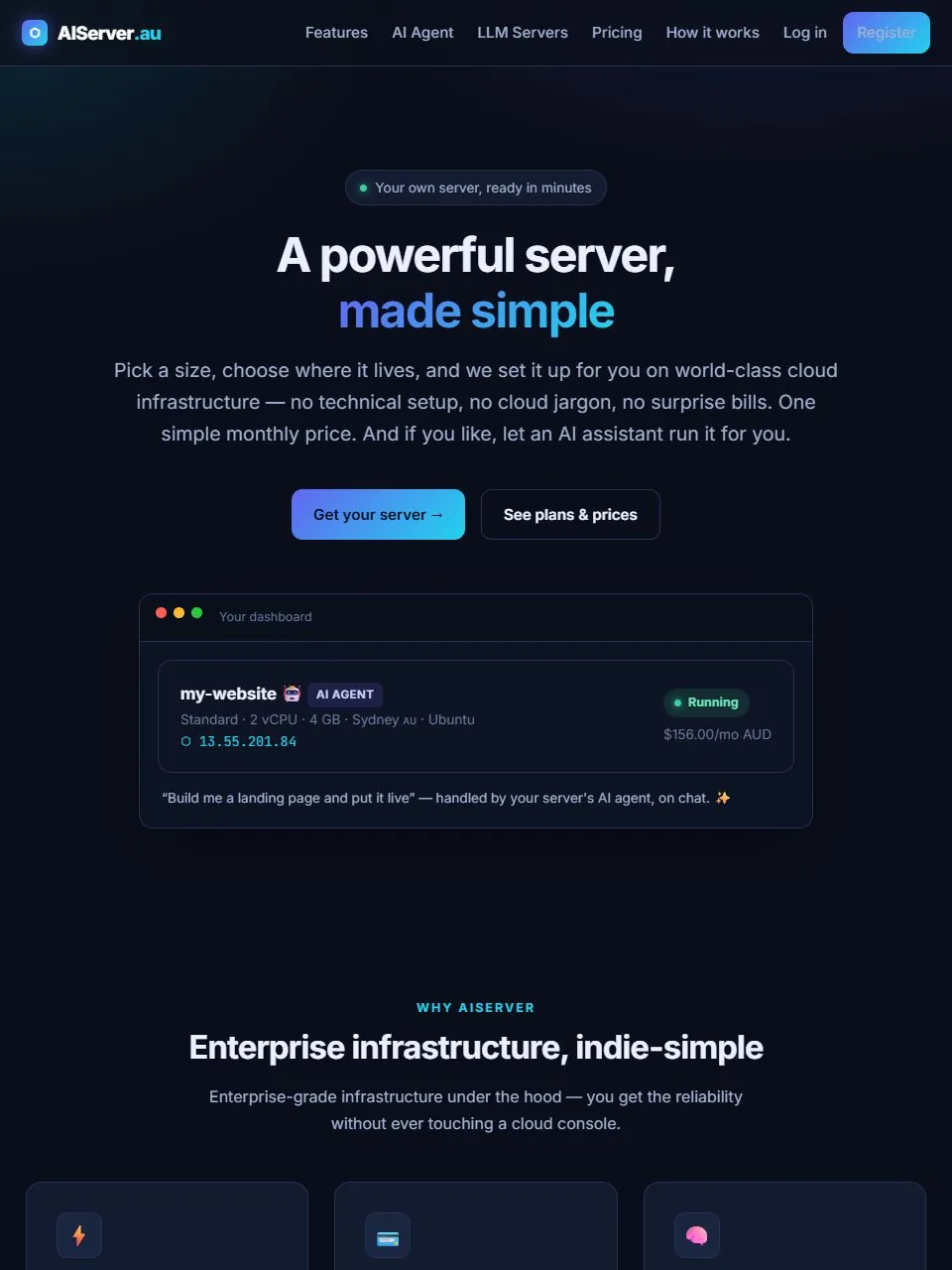 Screenshot of the AIserver site at aiserver.au