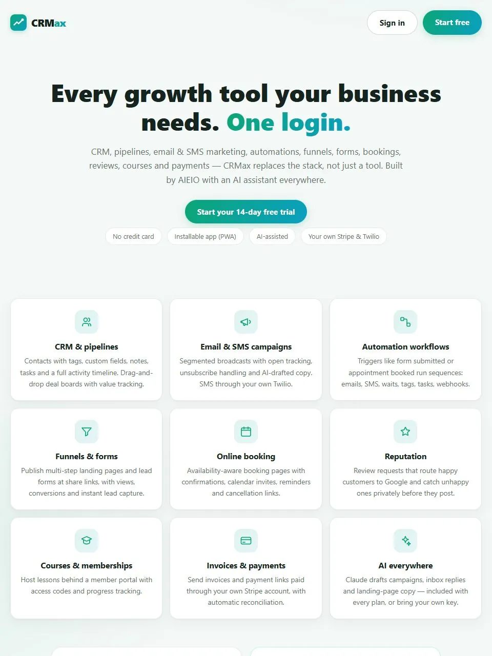 Screenshot of the CRMax site at crmax.au