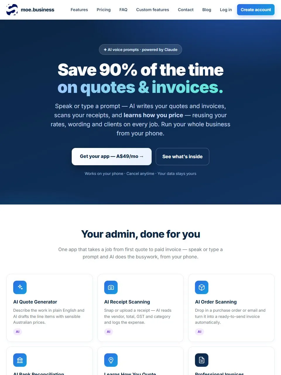 Screenshot of the Moe Business site at moe.business
